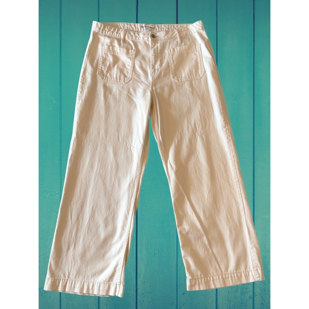 On 34th Cream Wide Leg Baggy Denim Jeans Women's 16/33 Stretch Boho Summer